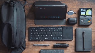 My Sling Bag Micro Work Setup • iPad mini  Foldable Keyboard and more [upl. by Enicar]