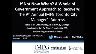 9th Annual IMFG Toronto City Manager’s Address A Whole of Government Approach to Recovery [upl. by Alehcim]