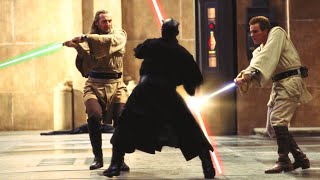 QuiGon Jinn amp ObiWan Kenobi vs Darth Maul 4K HDR  Star Wars The Phantom Menace [upl. by Robers23]