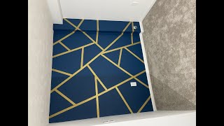 DIY Geometric Accent Wall Gold and Blue Just Paint [upl. by Eahc392]