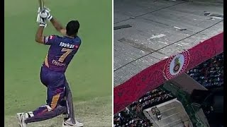 IPL 2017 MS Dhoni’s massive six lands on Chinnaswamy Stadium’s roof [upl. by Yeslek996]