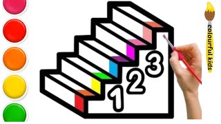 3D Stairs Drawing painting amp coloring for kids amp toddler  Easy Drawing How to draw 3D Stairs 2 [upl. by Zarihs]