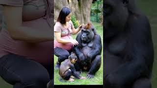 funny a happy family consisting of a European white woman a male gorilla a baby gorilla [upl. by Acinnod]