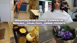 ORGANIZAÇÃO COZINHA  GANHEI PRESENTE DO MARIDO  MUDEI O VISUAL  COMPRAS DE MERCADO  ALMOÇO [upl. by Nodyroc]