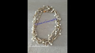 COLLANA UNCINETTONOCCIOLINA UNCINETTOGIOIELLO TESSILEINFILARE PERLE SENZA AGOCROCHET NECKLACE [upl. by Winnifred682]