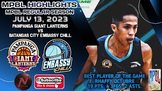 MPBL HIGHLIGHTS PAMPANGA GIANT LANTERNS VS BATANGAS CITY EMBASSY CHILL JULY 13 2023 [upl. by Xxam]