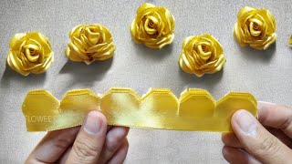 Whole Ribbon Rose  Ribbon Flowers  How to make an easy ribbon rose [upl. by Cheyney]