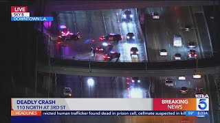 Northbound 110 Freeway in downtown LA completely shut down after deadly crash [upl. by Initof]