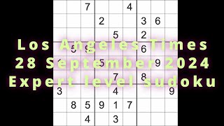 Sudoku solution – Los Angeles Times 28 September 2024 Expert level [upl. by Brody]