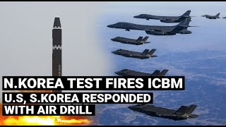 North Korea fires ICBM Ballistic missile  US South Korea conduct joint air drill  Geopolitics [upl. by Yennor]