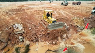 Part 52 Best Technique Construction Skill Operator Bulldozer Pushing Rock Dump Truck Dumping Rock [upl. by Neu]