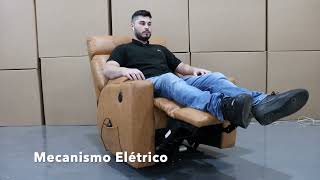 Poltrona reclinável Veneza  mecanismo elétrico  corino caramelo  Com massagem  USB  Damie [upl. by Ynnol]