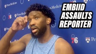 Joel Embiid ASSAULTS amp SHOVES Reporter In Locker Room After 76ers Loss [upl. by Sikram451]