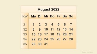 Kalender August 2022 [upl. by Markiv436]