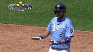 TBKC Moustakas doubles home Hosmer in the third [upl. by Ojeillib]