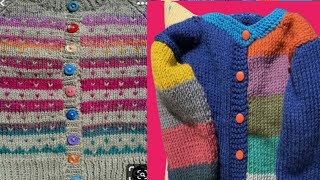 Amazing Multicolor knitting Baby sweater design [upl. by Eartnoed]