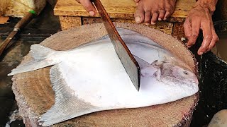 Huge Pomfret Fish Cutting Live In Fish Market  Rupchanda Fish Cutting Skills [upl. by Neelrac119]