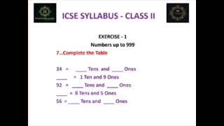 ICSE CLASS II Syllabus Chapter 1 Exercise 1 Counting numbers [upl. by Ainadi]