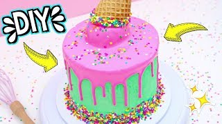 HOW TO MAKE A ICE CREAM CONE DRIP CAKE Easy DIY Cake Tutorial For Beginners [upl. by Nallid83]