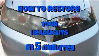 How to Restore Car Headlights in Five Minutes BEFOREAFTER on a 12 year old car [upl. by Kalman]