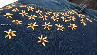 Easy amp Simple Hand Embroidery Flowers on Denim Jeans  DIY Idea  French Knot stitch  Lesson 06 [upl. by Xenophon]