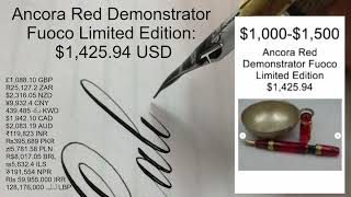 Ancora Red Demonstrator Fuoco LE fountain pen price in 16 currencies 142594 USD [upl. by Arze]