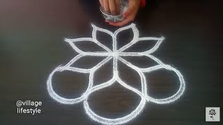 Easy rangoli simple method flowers Kollam pandaga muggulul [upl. by Perlis]