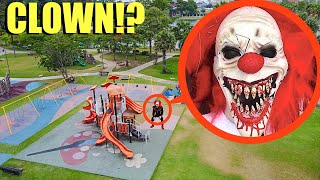 Drone catches GIANT Killer Clown at Haunted Park We Found Him [upl. by Nnalorac]