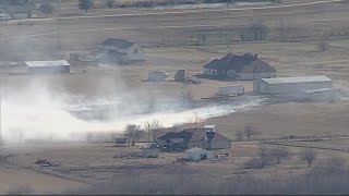 Aerial video shows firefighters putting out grass fire near Royse City [upl. by Ahsimek263]