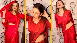 Beautiful Red Satin Saree Dance Video  Amazing Diva Saree  Trending Saree Poses saree [upl. by Aninat]