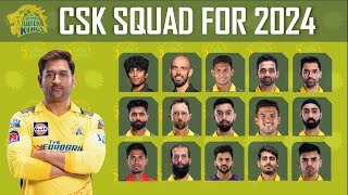 CSK Squad for IPL 2024 players list I CSK new players from auction I Knowledge in everything [upl. by Marita294]