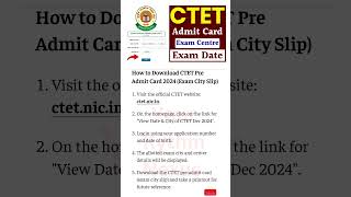 CTET admit card  CTET Exam Date 2024  CTET Admit Card  CTET Latest News  CTET Exam Center Update [upl. by Ahsemrak414]