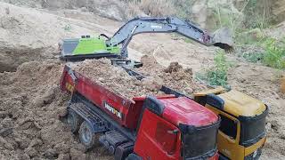 Mini Excavator 1593 Working with Dump Trucks land building the road with skill Remote Control RC [upl. by Aerb]