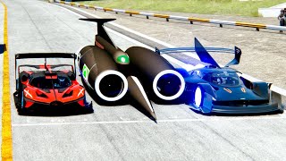 Bugatti Bolide GTR Concept vs Thrust SSC vs Aston Martin Black Nightmare Concept at Drag Race 24 KM [upl. by Kriste]