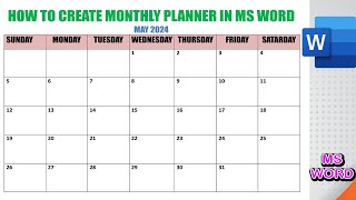 HOW TO CREATE MONTHLY PLANNER IN MS WORD PLANNER [upl. by Ardnalak339]