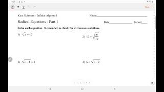 Kuta Software  Algebra 1 Solving Radical Equations part 1  IngWan Steiner [upl. by Amabil761]