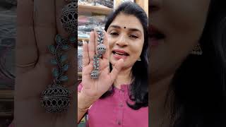 Black metal long earrings with colour kundan stones🤩💖👌🏻 beinstylekerala matching shortsvideo [upl. by Eitsrik]