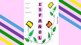 PORTADA para CUADERNO de ESPAÑOL  fácil y bonita [upl. by Aihppa121]