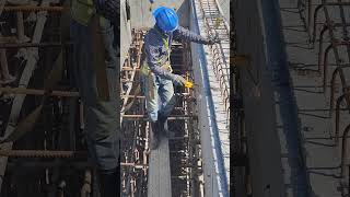 Technician cutting the rebar with welding at side of girder [upl. by Merp]