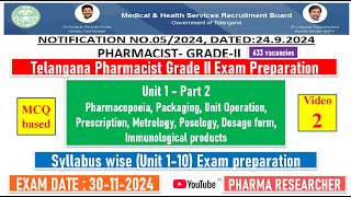 Telangana Pharmacist GradeII exam Preparation II Unit 1  part 2 II Unit 110 exam preparation [upl. by Emalia]