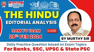 The Hindu Editorial Analysis by Murthy Sir  28th February 2024  English Vocabulary [upl. by Yelwar]