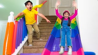 Eric Jannie and Charlotte Plays on the Stair Slide for Kids [upl. by Yule]