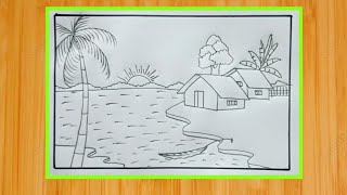 Very easy village landscape drawing  pencil gramer drisso drawing  pencil gaon ka chitra [upl. by Anelahs875]