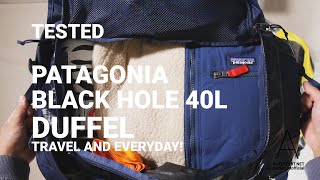 TESTED PATAGONIA BLACK HOLE 40L DUFFEL BAG BACKPACK WATER RESISTANT patagonia unboxing travel [upl. by Artemed]