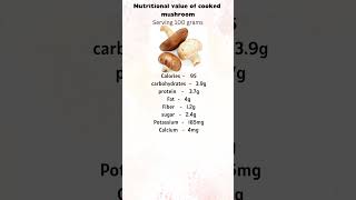 Nutritional value of cooked mushroom 🍄 serving 100 grams shorts health trending viralvideo [upl. by Peh391]