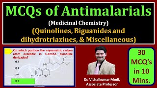 MCQs of Antimalarial agents  Chloroquine  Primaquine  Artemether  Pyrimethamine  Med Chem [upl. by Eba]