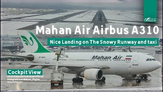 Nice landing on The Snowy Runway and Taxi of Mashhad Airport Cockpit View [upl. by Jaella201]