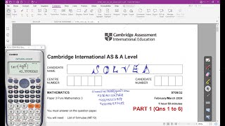 970932FM24  CAIE AS amp A LEVEL PURE MATHEMATICS 3 FEBMAR 2024 Paper 32 Part 1 Qns 1 to 6 [upl. by Lisetta]