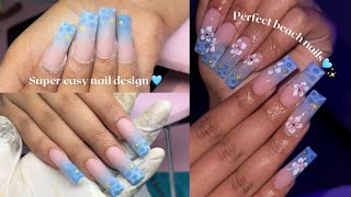 Acrylic nails for beginners  Viral water nails  summer nail tutorial 🩵🌊✨ [upl. by Dorthy]