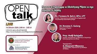 OPEN Talk Episode 44 Pananaw at Pagtanggap sa Sikolohiyang Pilipino sa mga Rehiyong DiTagalog [upl. by Healion680]